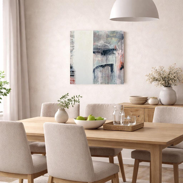 Original Abstract Painting 24x24 Wall Art Gray White Black Pink Contemporary Art Ready to Hang Stretched Canvas Not A Print