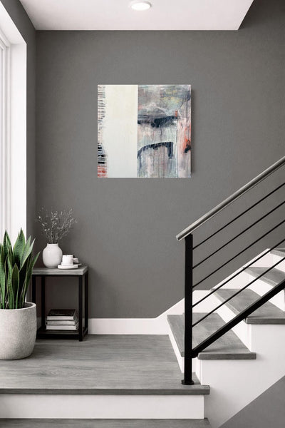 Original Abstract Painting 24x24 Wall Art Gray White Black Pink Contemporary Art Ready to Hang Stretched Canvas Not A Print