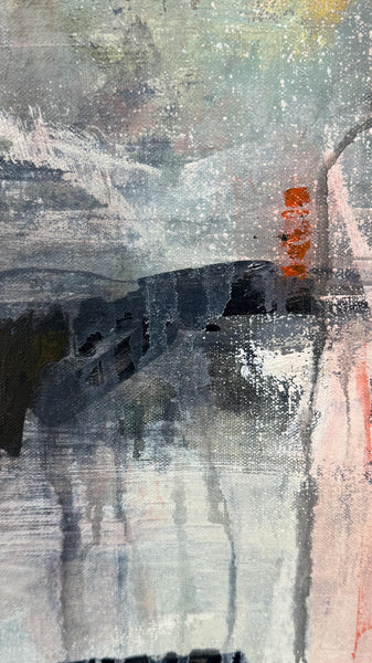 Original Abstract Painting 24x24 Wall Art Gray White Black Pink Contemporary Art Ready to Hang Stretched Canvas Not A Print