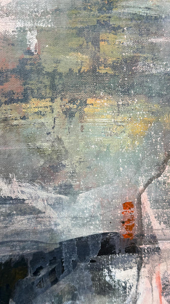 Original Abstract Painting 24x24 Wall Art Gray White Black Pink Contemporary Art Ready to Hang Stretched Canvas Not A Print