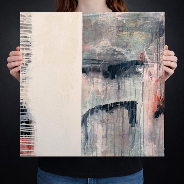 Original Abstract Painting 24x24 Wall Art Gray White Black Pink Contemporary Art Ready to Hang Stretched Canvas Not A Print