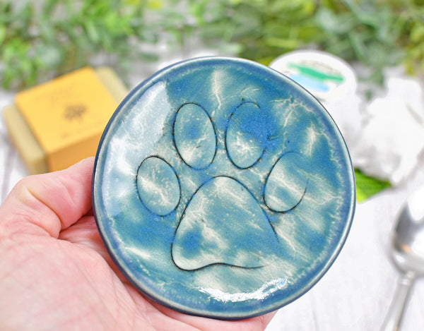 Paw Print Ceramic Small Coffee Spoon Rest, Jewelry Trinket Dish, Handmade Stoneware Pottery Dog Cat Animal Lover Gift Coworker Friend Mom