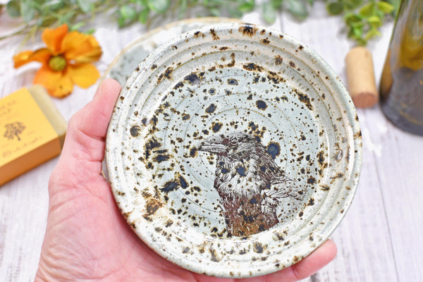 Raven Bird Ceramic Spoon Rest, Handmade Pottery, Medium for Stovetop Halloween, Countertop, Coffee Tea in Ghost Orange, Black, Olive Brown