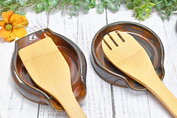 Spoon Rest Ceramic Rust Brown Large Pottery Stovetop Handmade Stoneware, Tabletop, Countertop Maroon Jasper Coffee Tea Bag Holder, Soap Dish