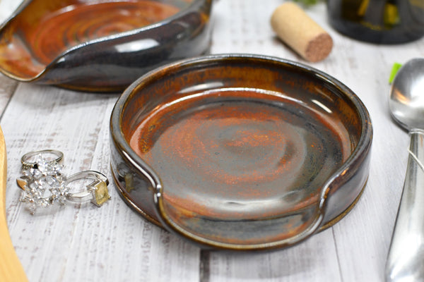 Spoon Rest Ceramic Rust Brown Large Pottery Stovetop Handmade Stoneware, Tabletop, Countertop Maroon Jasper Coffee Tea Bag Holder, Soap Dish