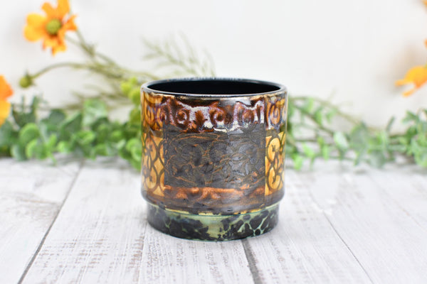 Bronze Whiskey Bourbon Cup, Pottery Anniversary Handmade Ceramic Tumbler Cardinal Bird Lover Bar Wine Gift, Black, Green, Tan Moroccan