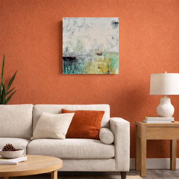 Abstract Painting Texture Wall Art Original Teal 24x24 Green White Black Gray Contemporary Ready to Hang Stretched Canvas Not A Print