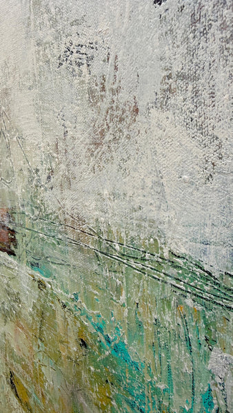 Abstract Painting Texture Wall Art Original Teal 24x24 Green White Black Gray Contemporary Ready to Hang Stretched Canvas Not A Print