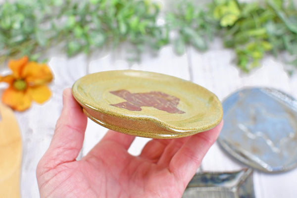 Texas State Ceramic Spoon Rest, Handmade Coffee Tea Spoon, Jewelry Trinket Dish, Stoneware Pottery, Black, Blue, Green, Brown, Rustic