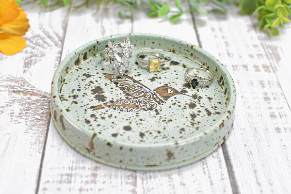 Hummingbird Ceramic Handmade Pottery, Medium Spoon Rest for Coffee Tea, Countertop, Robins Egg Gray Blue Speckled Wine Bottle Drip Dish