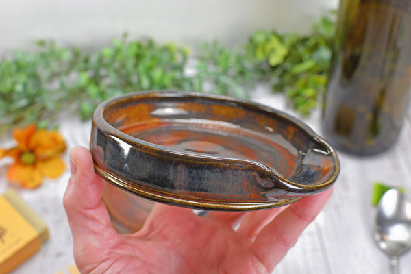 Spoon Rest Ceramic Rust Brown Large Pottery Stovetop Handmade Stoneware, Tabletop, Countertop Maroon Jasper Coffee Tea Bag Holder, Soap Dish