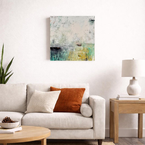 Abstract Painting Texture Wall Art Original Teal 24x24 Green White Black Gray Contemporary Ready to Hang Stretched Canvas Not A Print