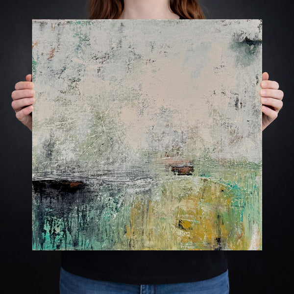 Abstract Painting Texture Wall Art Original Teal 24x24 Green White Black Gray Contemporary Ready to Hang Stretched Canvas Not A Print