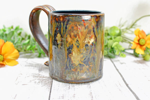 Bronze Black Coffee Mug, Drippy Ceramic Pottery Cup, Handmade Anniversary Gift, Tan Earthy Drinkware