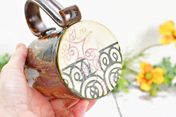 Bronze Black Coffee Mug, Drippy Ceramic Pottery Cup, Handmade Anniversary Gift, Tan Earthy Drinkware