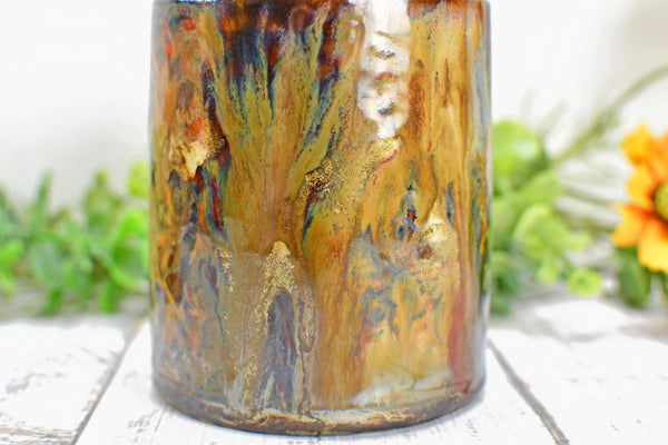 Bronze Black Coffee Mug, Drippy Ceramic Pottery Cup, Handmade Anniversary Gift, Tan Earthy Drinkware