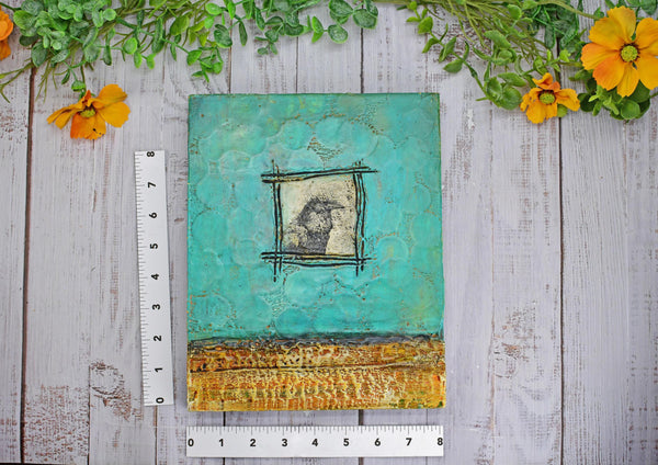 Raven Bird Original Encaustic Painting, Mixed Media Hand Painted Gift on Wood Cradle Board