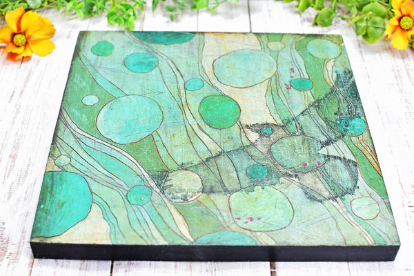 Raven Bird Original Painting, Turquoise, Black, Gray Mixed Media Hand Painted Gift on Wood Cradle Board, Unframed