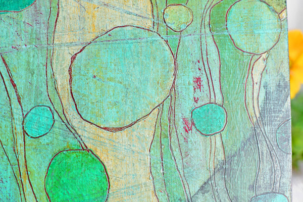 Raven Bird Original Painting, Turquoise, Black, Gray Mixed Media Hand Painted Gift on Wood Cradle Board, Unframed