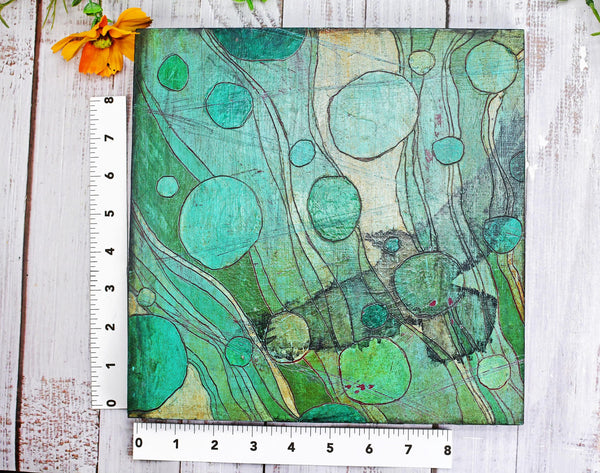 Raven Bird Original Painting, Turquoise, Black, Gray Mixed Media Hand Painted Gift on Wood Cradle Board, Unframed