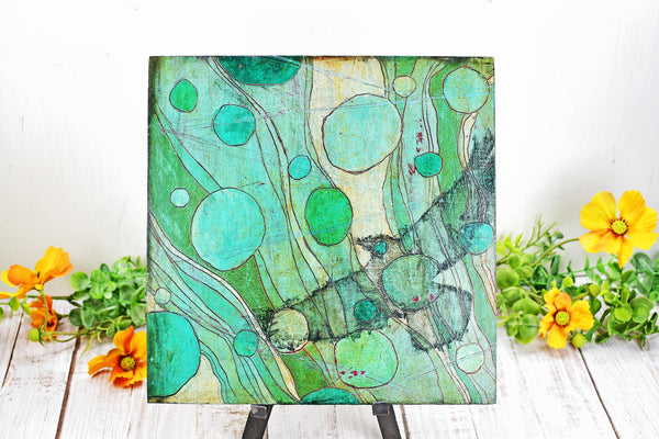 Raven Bird Original Painting, Turquoise, Black, Gray Mixed Media Hand Painted Gift on Wood Cradle Board, Unframed