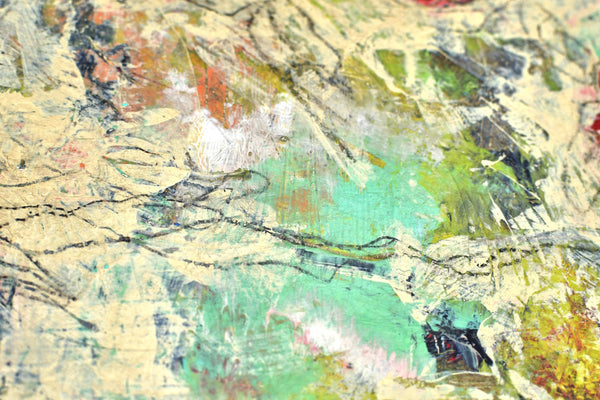 Abstract Red Poppy Floral Painting, Mixed Media Wood Panel Art