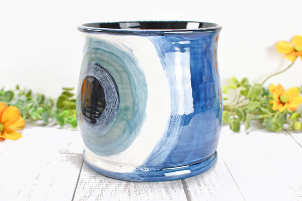 Ceramic Utensil Holder Crock Evil Eye, Pottery Seconds Sale, Kitchen Counter, Hand Painted Stoneware Organizer Turkish Blue White Handmade