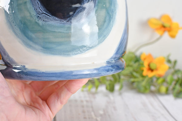 Ceramic Utensil Holder Crock Evil Eye, Pottery Seconds Sale, Kitchen Counter, Hand Painted Stoneware Organizer Turkish Blue White Handmade