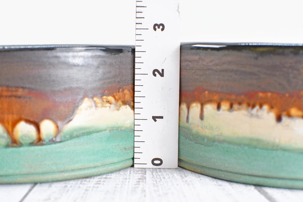 Ceramic Dog Food or Water Bowl in Bronze, Verdigris Green and Black - Handmade Stoneware Pottery Wheel Thrown Medium to Large Size Pet Dish