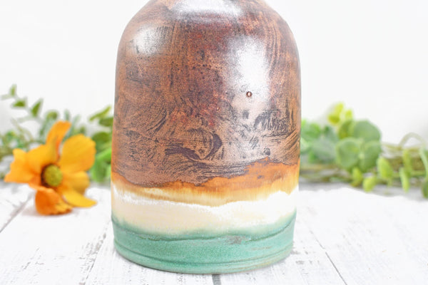 Ceramic Olive Oil Dispenser, Handmade Pottery Liquid Soap Bottle, Stoneware, Copper, Turquoise Green, Tan for Bathroom and Kitchen Decor