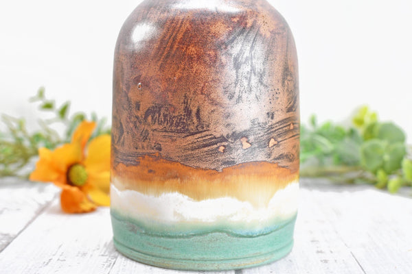 Ceramic Olive Oil Dispenser, Handmade Pottery Liquid Soap Bottle, Stoneware, Copper, Turquoise Green, Tan for Bathroom and Kitchen Decor