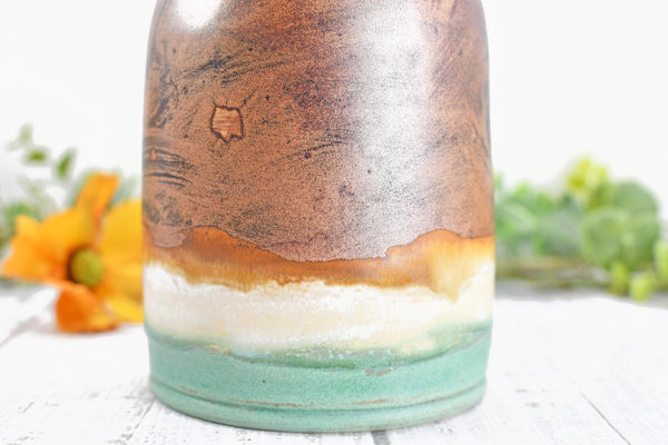 Ceramic Olive Oil Dispenser, Handmade Pottery Liquid Soap Bottle, Stoneware, Copper, Turquoise Green, Tan for Bathroom and Kitchen Decor