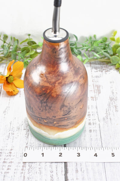 Ceramic Olive Oil Dispenser, Handmade Pottery Liquid Soap Bottle, Stoneware, Copper, Turquoise Green, Tan for Bathroom and Kitchen Decor