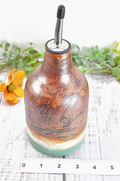 Ceramic Olive Oil Dispenser, Handmade Pottery Liquid Soap Bottle, Stoneware, Copper, Turquoise Green, Tan for Bathroom and Kitchen Decor