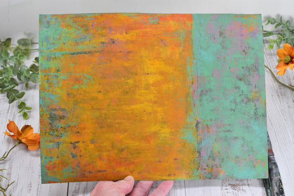 Abstract Painting, Original Mixed Media Yellow and Turquoise Wall Art on Paper