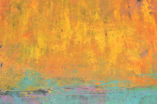 Abstract Painting, Original Mixed Media Yellow and Turquoise Wall Art on Paper