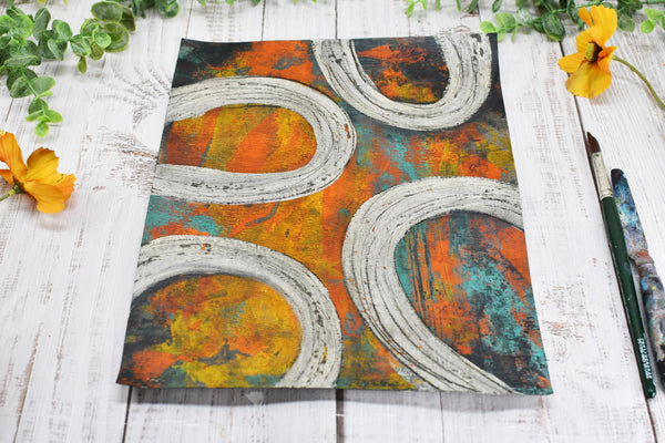 Abstract Painting, Original Mixed Media Orange and Gray Wall Art on Paper