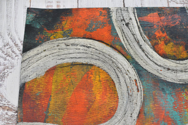 Abstract Painting, Original Mixed Media Orange and Gray Wall Art on Paper