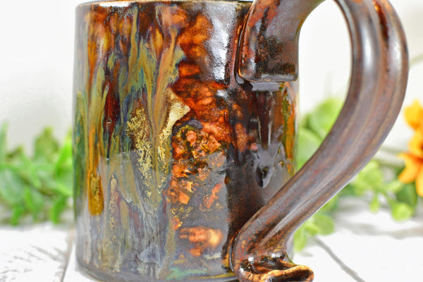 Bronze Black Coffee Mug, Drippy Ceramic Pottery Cup, Handmade Anniversary Gift, Tan Earthy Drinkware