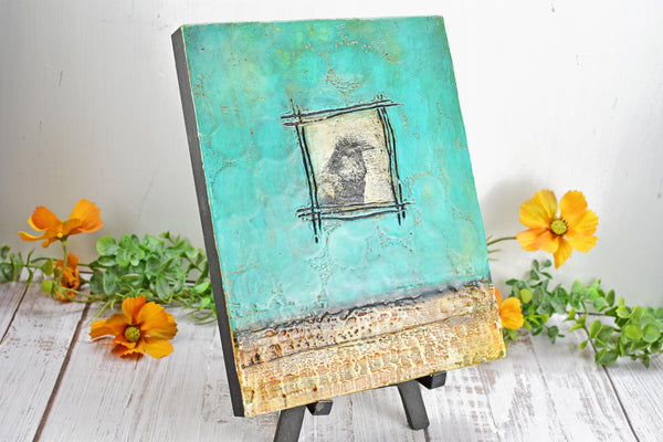 Raven Bird Original Encaustic Painting, Mixed Media Hand Painted Gift on Wood Cradle Board
