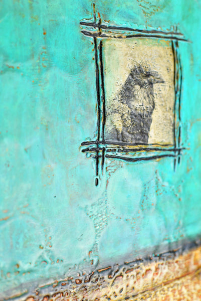 Raven Bird Original Encaustic Painting, Mixed Media Hand Painted Gift on Wood Cradle Board