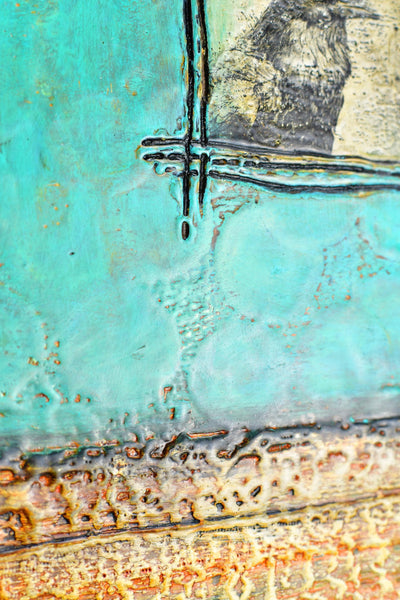 Raven Bird Original Encaustic Painting, Mixed Media Hand Painted Gift on Wood Cradle Board