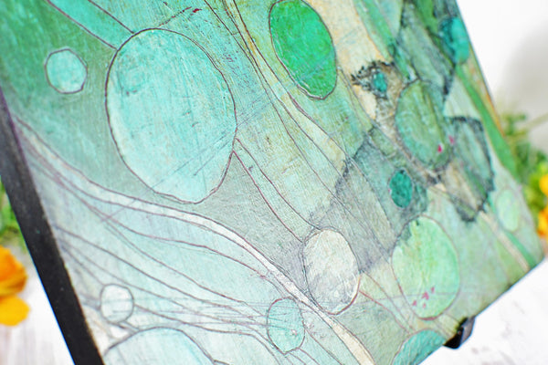 Raven Bird Original Painting, Turquoise, Black, Gray Mixed Media Hand Painted Gift on Wood Cradle Board, Unframed
