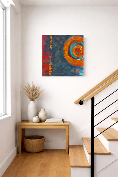 Abstract Painting Original 24x24 Canvas, Red Orange Blue Textured Modern Contemporary Wall Art, Acrylic Painting Ready to Hang, Unframed