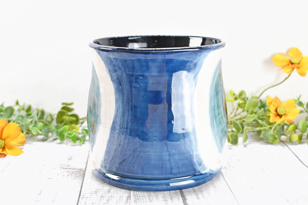 Ceramic Utensil Holder Crock Evil Eye, Pottery Seconds Sale, Kitchen Counter, Hand Painted Stoneware Organizer Turkish Blue White Handmade