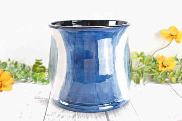 Ceramic Utensil Holder Crock Evil Eye, Pottery Seconds Sale, Kitchen Counter, Hand Painted Stoneware Organizer Turkish Blue White Handmade