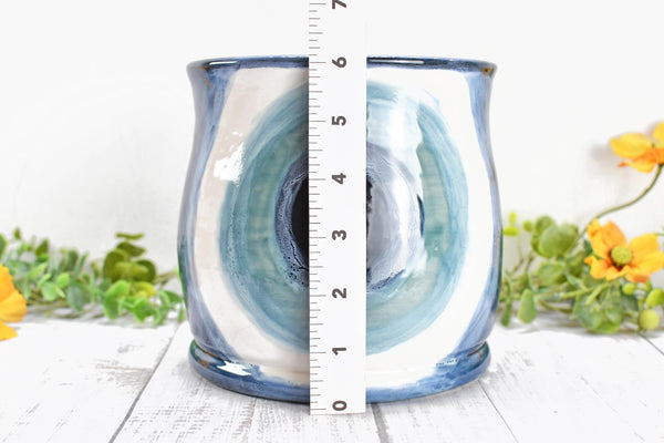 Ceramic Utensil Holder Crock Evil Eye, Pottery Seconds Sale, Kitchen Counter, Hand Painted Stoneware Organizer Turkish Blue White Handmade