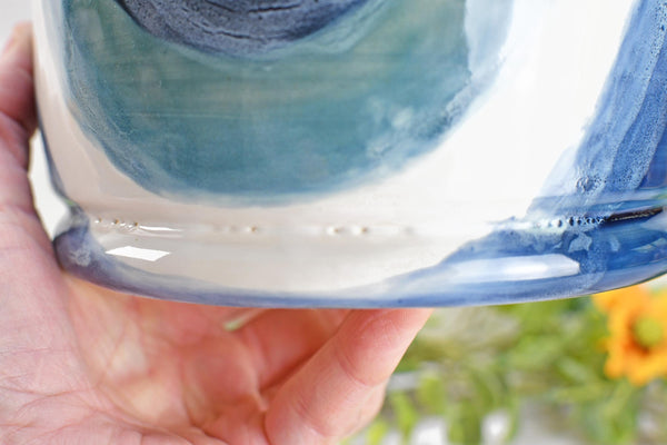 Ceramic Utensil Holder Crock Evil Eye, Pottery Seconds Sale, Kitchen Counter, Hand Painted Stoneware Organizer Turkish Blue White Handmade