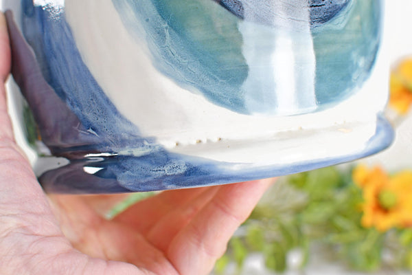 Ceramic Utensil Holder Crock Evil Eye, Pottery Seconds Sale, Kitchen Counter, Hand Painted Stoneware Organizer Turkish Blue White Handmade