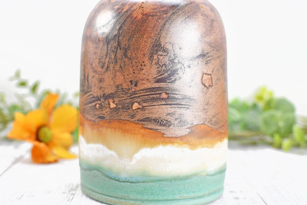 Ceramic Olive Oil Dispenser, Handmade Pottery Liquid Soap Bottle, Stoneware, Copper, Turquoise Green, Tan for Bathroom and Kitchen Decor